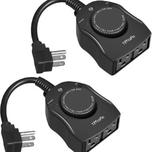 TiFFCOFiO Outdoor Christmas Light Timer, Dusk to Dawn Sensor Countdown, Outdoor Timers for Electrical Outlets Waterproof, 2 Grounded Outlets for Christmas Lights, 15A 1/2HP, CSA Listed (2 Pack)