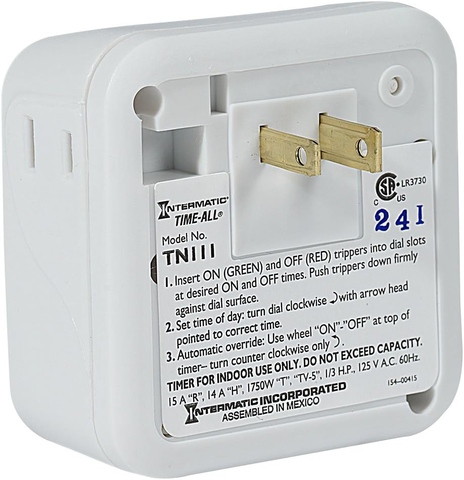 Intermatic TN111K 15-Amp Indoor Timer - Versatile 24-Hour Control - Easy Manual Override and Single 2-Prong Design (1 Pack) - Image 4