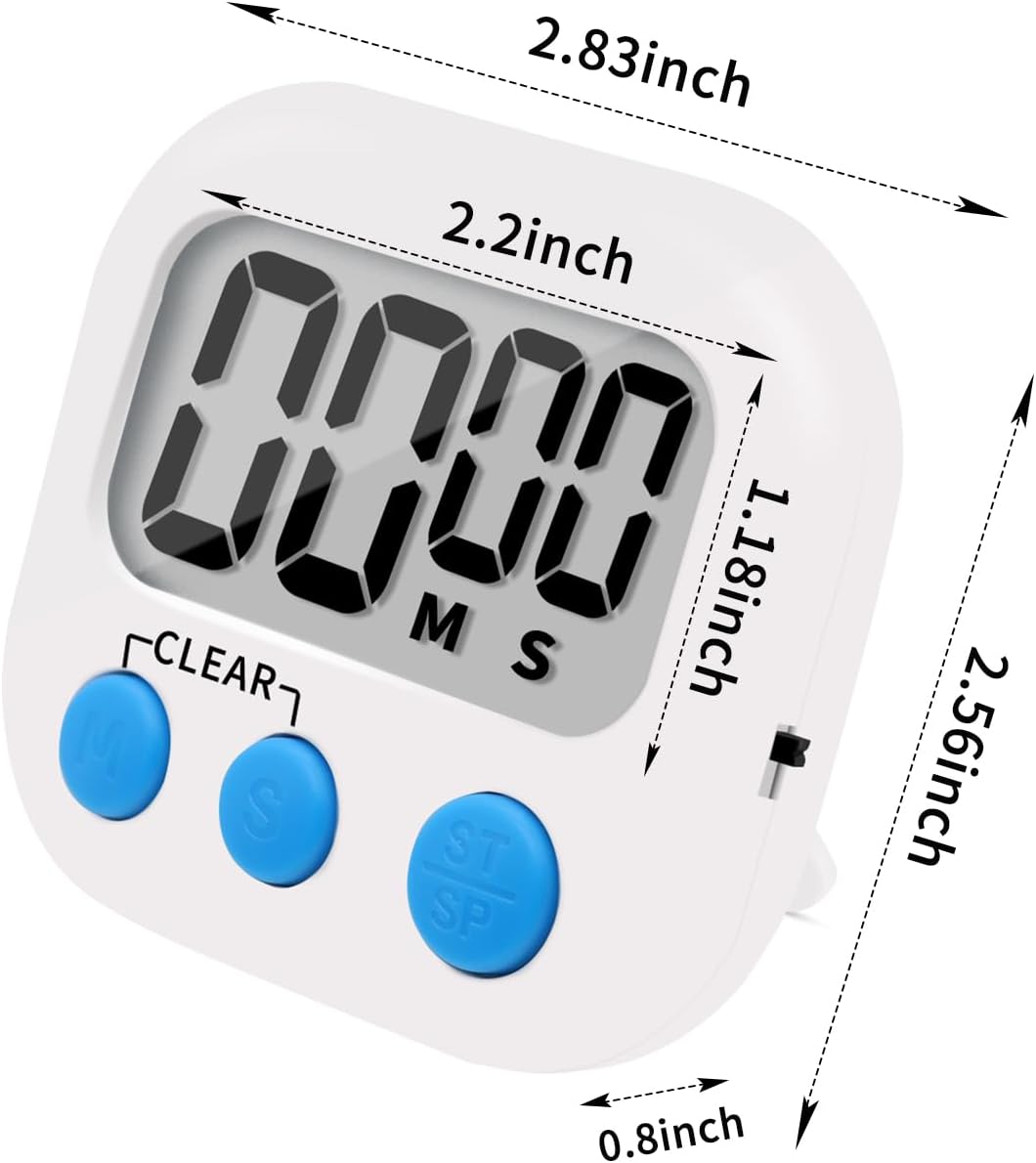 12 Pack Small Digital Kitchen Timer Magnetic Back and ON/Off Switch,Minute Second Count Up Countdown(White,Blue,Orange - Image 4