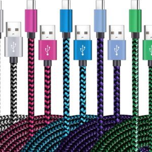 Teeind USB C Cable 6ft 5Pack, 3A Fast Charging Nylon Braided Type C Cord