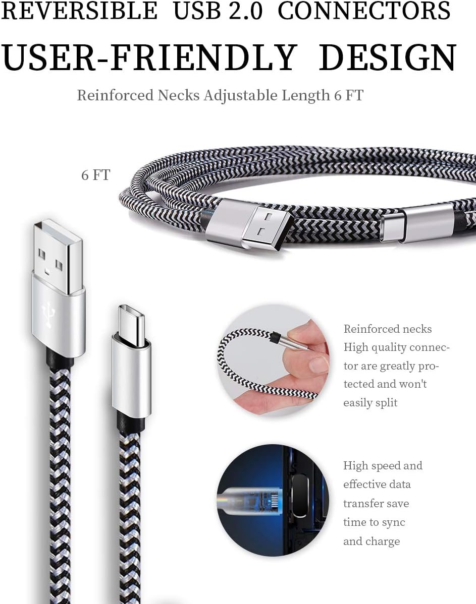 Teeind USB C Cable 6ft 5Pack, 3A Fast Charging Nylon Braided Type C Cord - Image 4