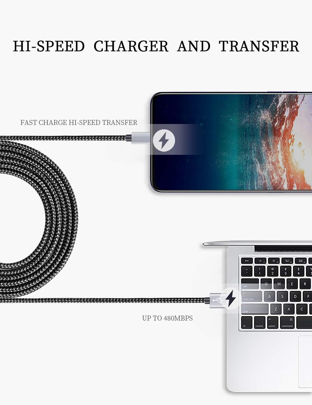 Teeind USB C Cable 6ft 5Pack, 3A Fast Charging Nylon Braided Type C Cord - Image 5